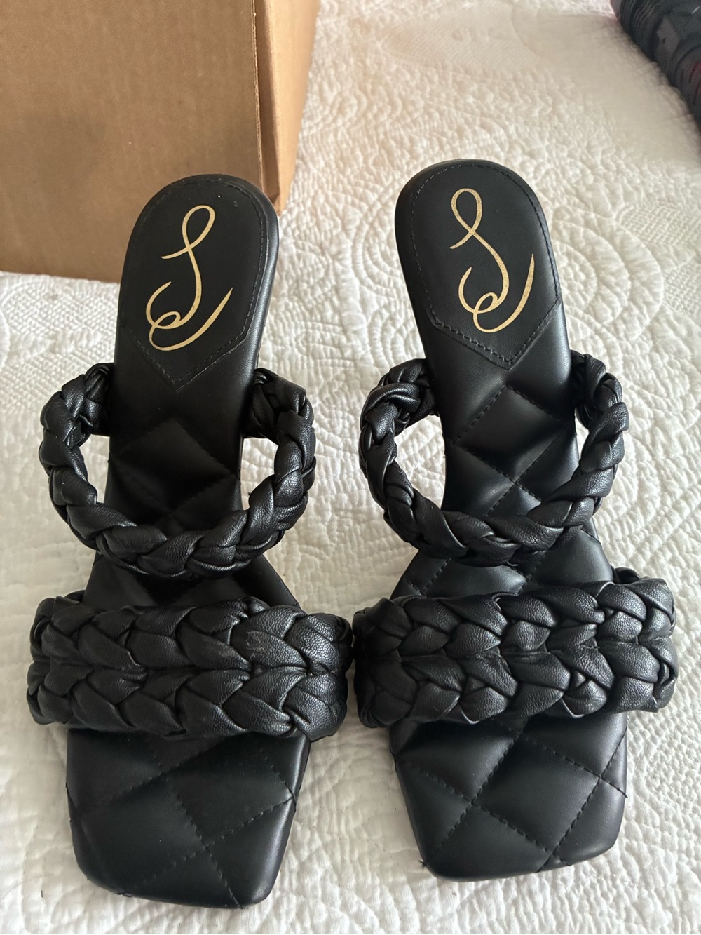 Sam Edelman Black Braided Double-Strap Slide Heels